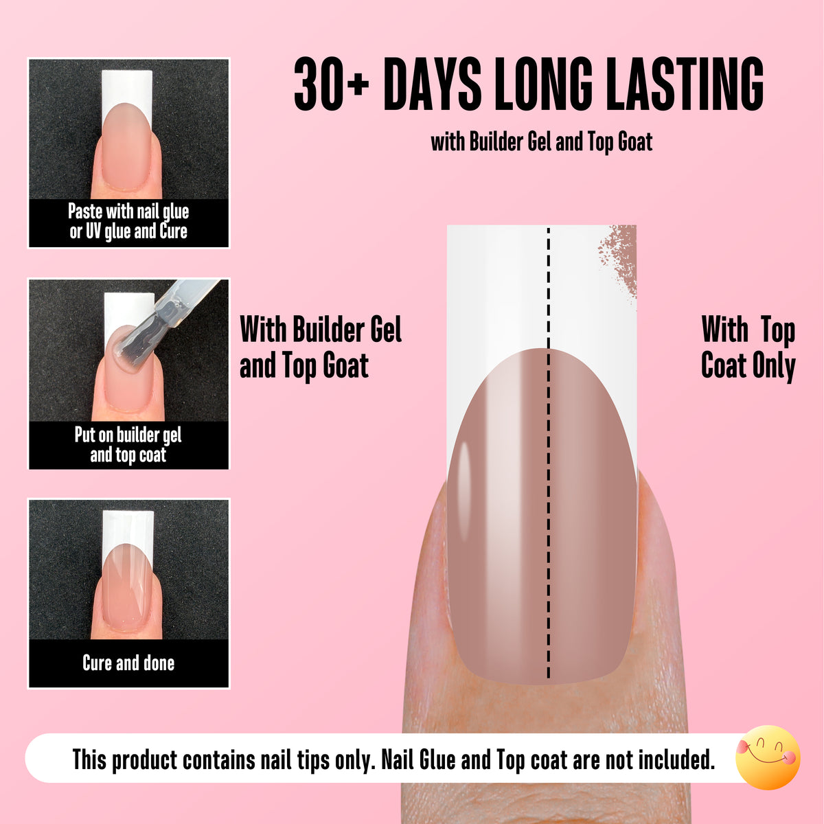 Medium Sharp Square White French Tip Nail Tips Brown Pink 180
