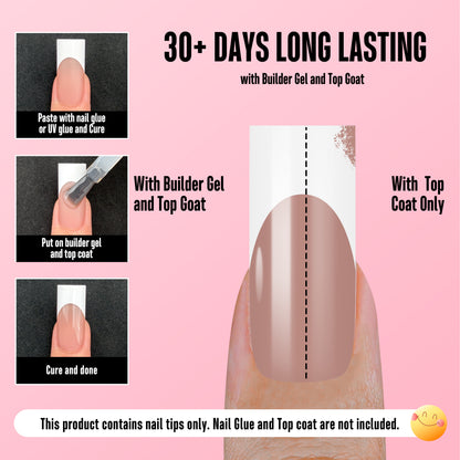 Medium Sharp Square White French Tip Nail Tips Brown Pink 180