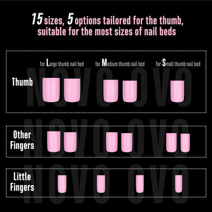 Short Sharp Square Nail Tips Pure Color Pink
