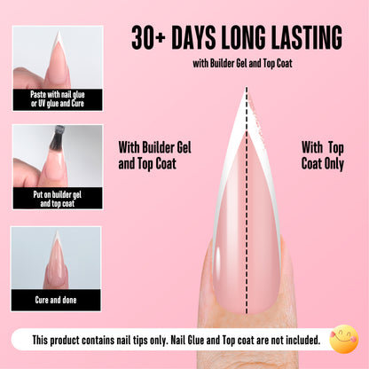 White V Shape French Long Sharp Stiletto Nail Tips Baby Pink