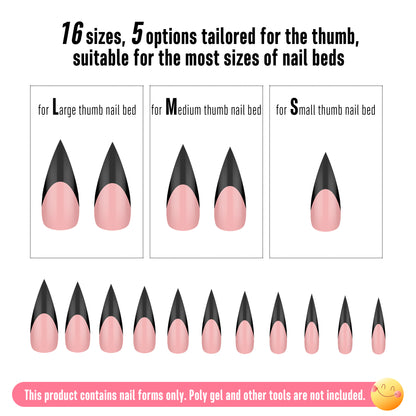 Long XL Sharp Stiletto Black French Tip Nail Tips Baby Pink