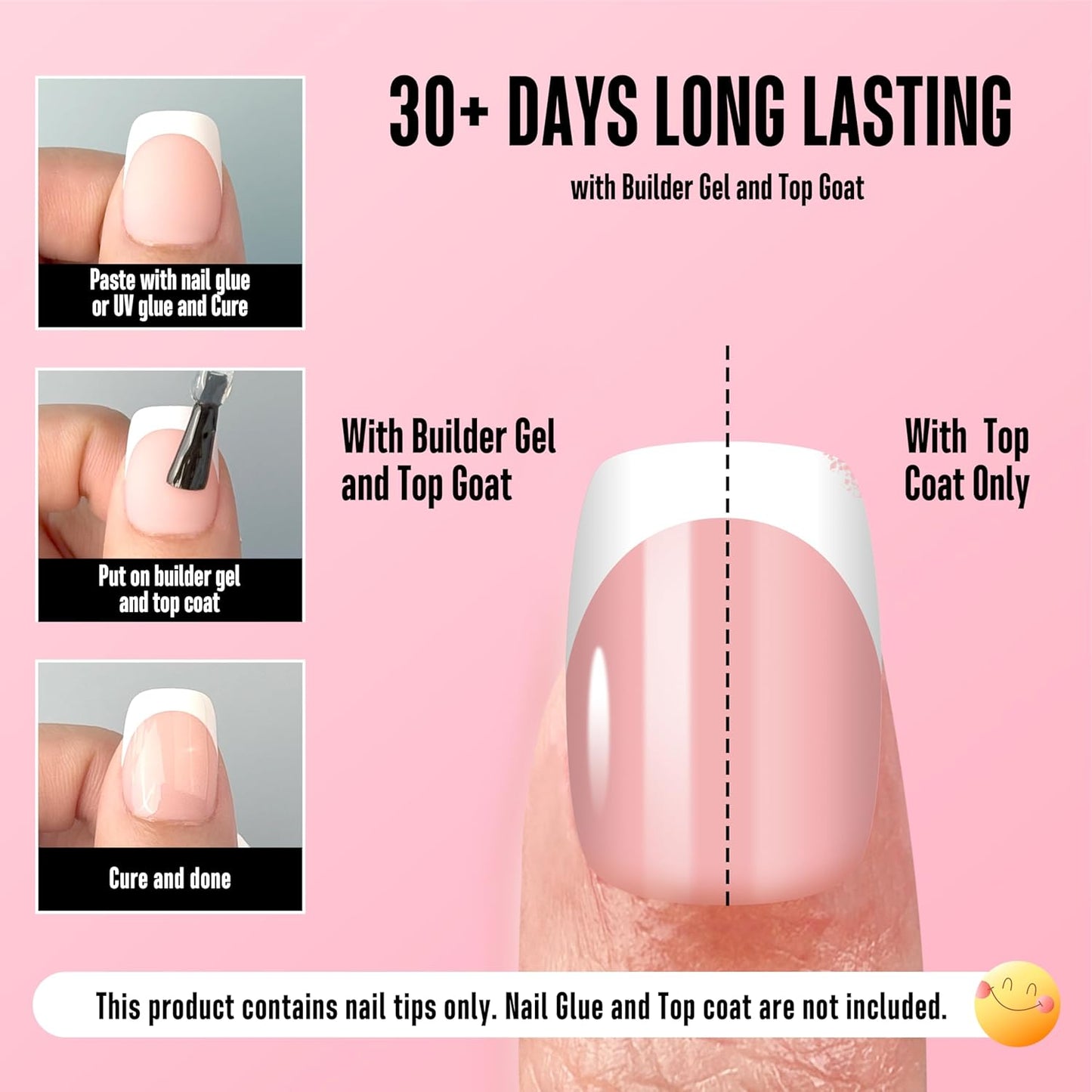 Square Round Short White French Tips Baby Pink