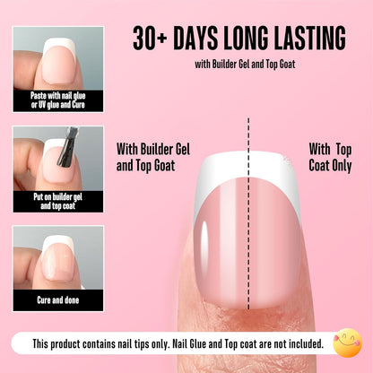Square Round Short White French Tips Baby Pink