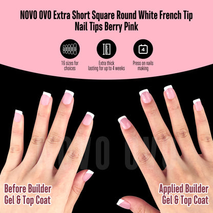 Extra Short Square Round White French Tip BERRY PINK