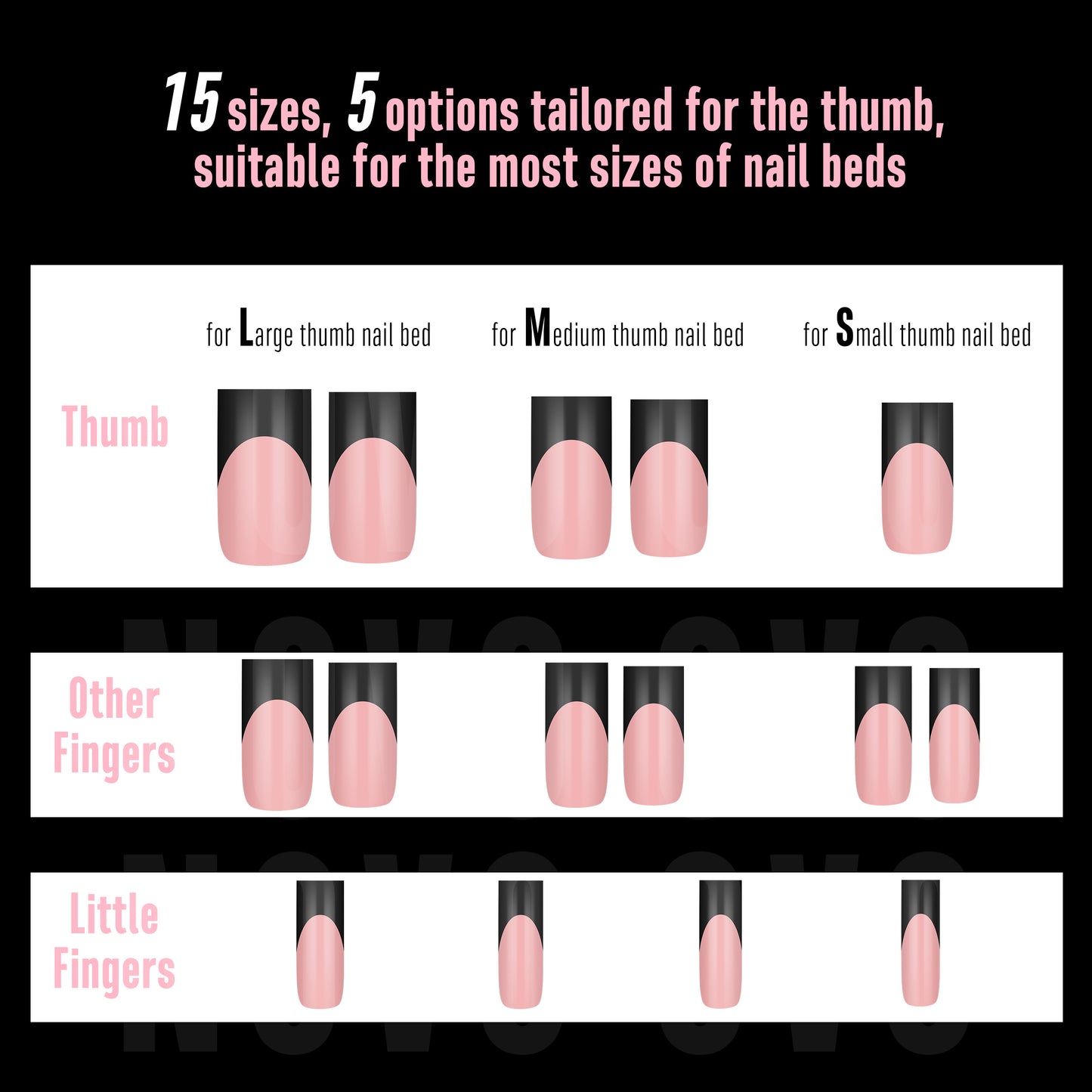 Meidum Sharp Square Black French Tip Nail Tips Baby Pink 180