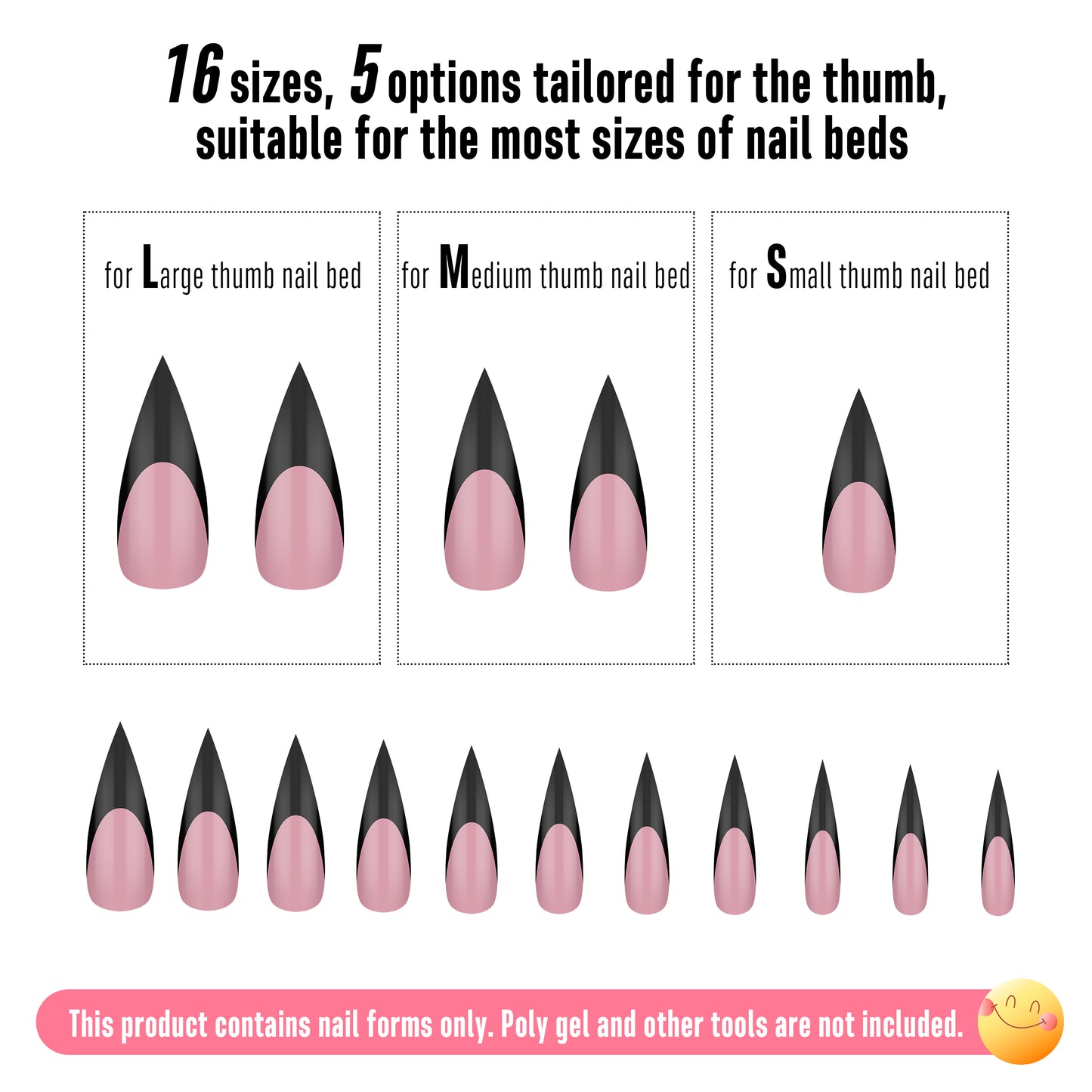 Medium or Long Black French Tip Sharp Stiletto Nail Tips Berry Pink