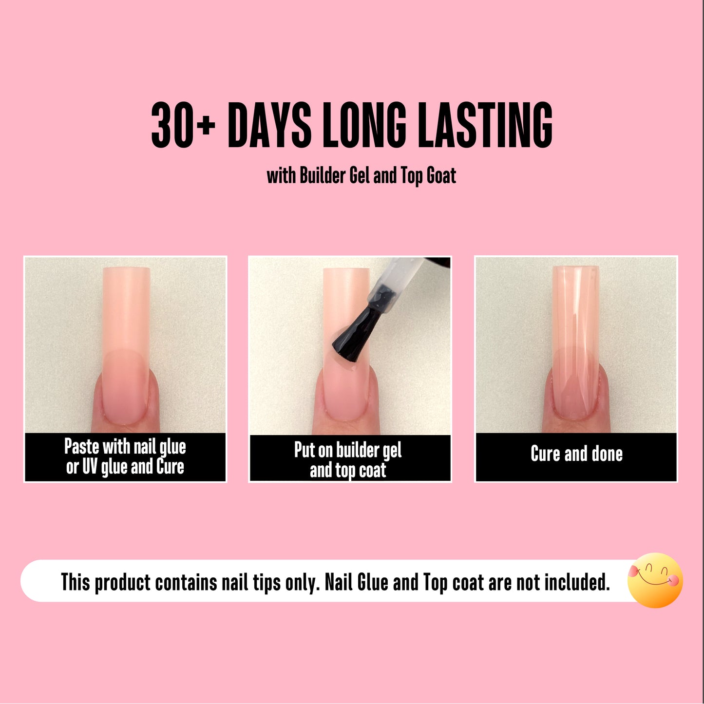 Long Sharp Square Pure Color Nail Tips Baby Pink 180