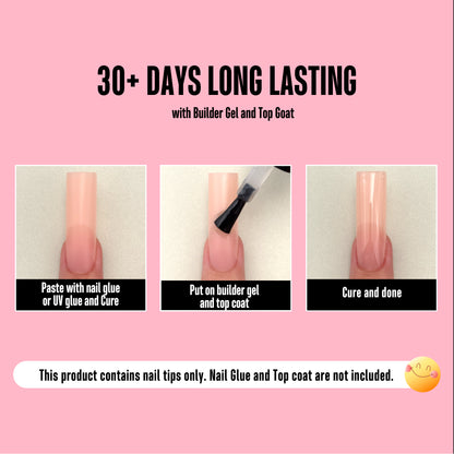 Long Sharp Square Pure Color Nail Tips Baby Pink 180