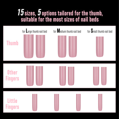 Long Sharp Square Pure Color Nail Tips Berry Pink 180