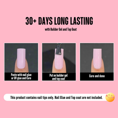 Meidum Sharp Square Pure Color Nail Tips Pink