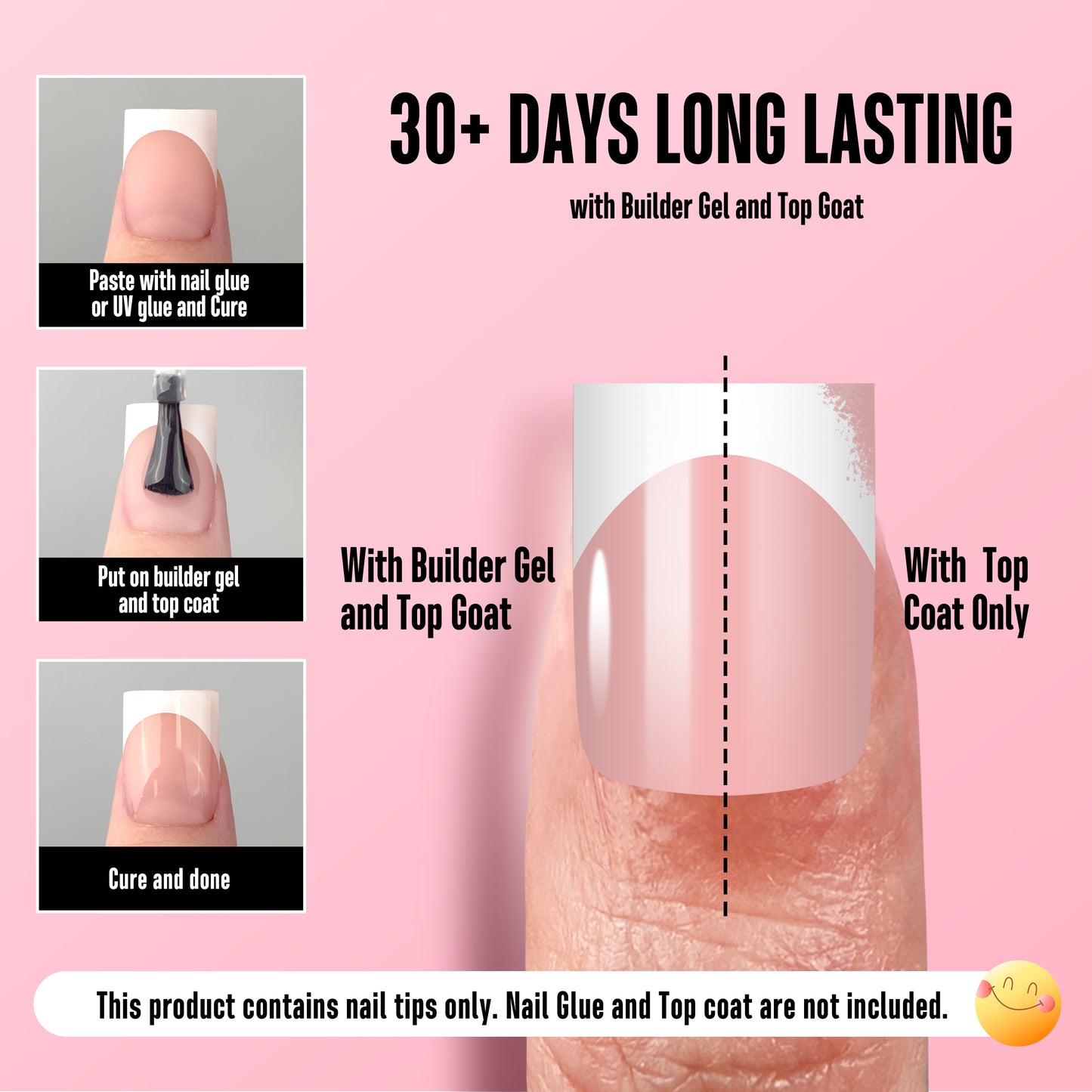 Short Sharp Square Nail Tips White French Tip Baby Pink