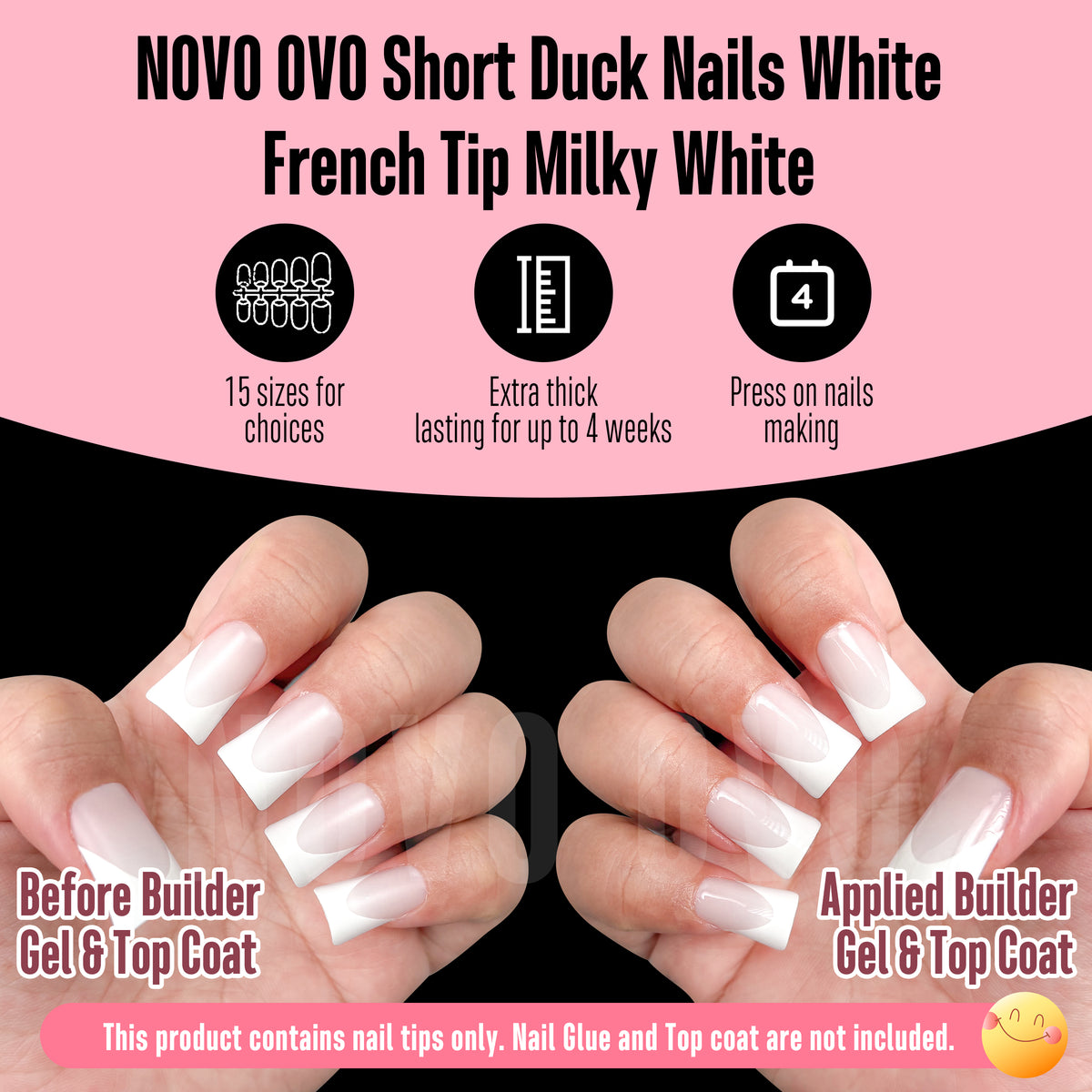 Short Duck Nails White French Tip Milky White 240