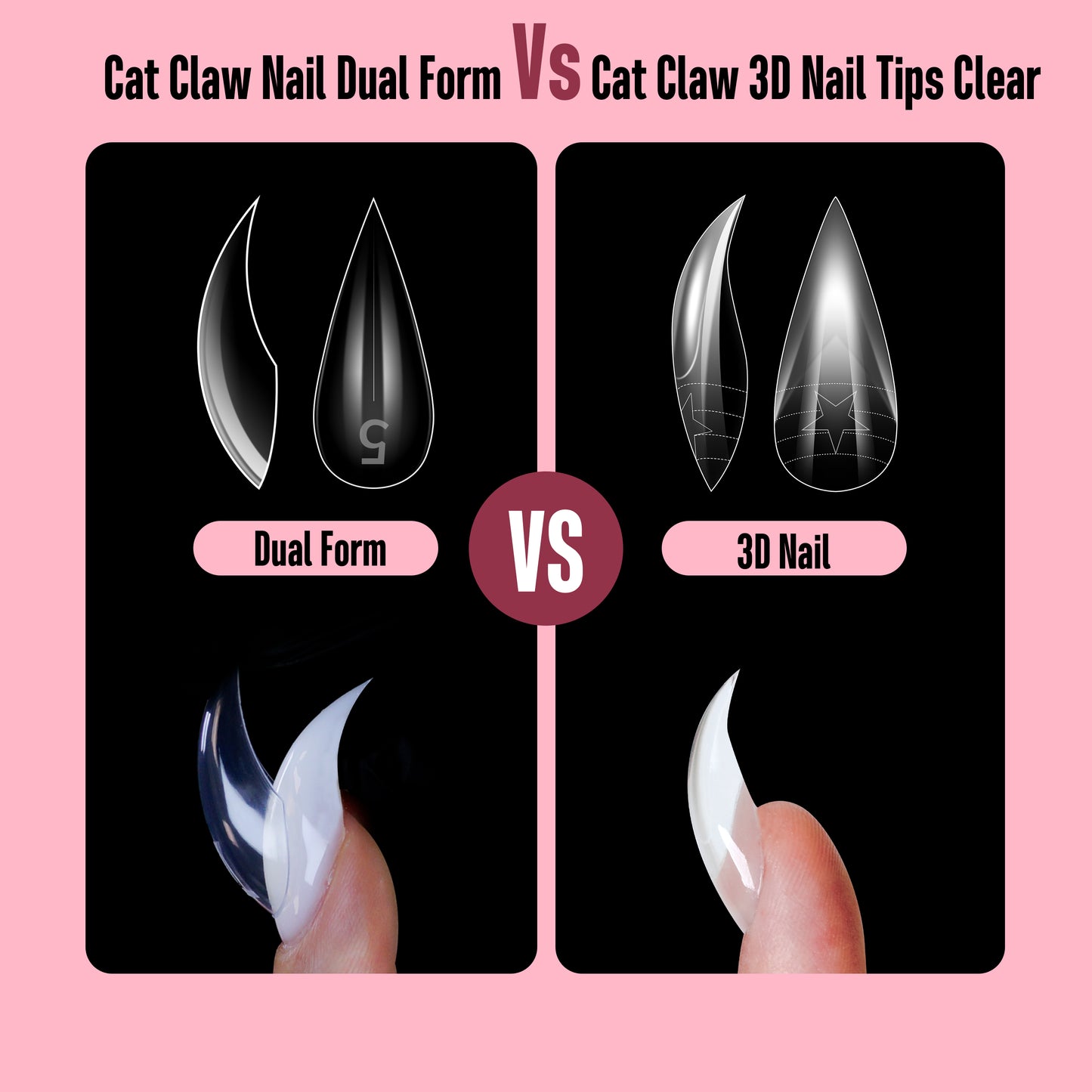 Cat Claw Short Curved Stlettio 3D Nail Tips Clear 192