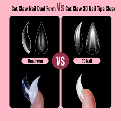 Cat Claw Short Curved Stlettio 3D Nail Tips Clear 192