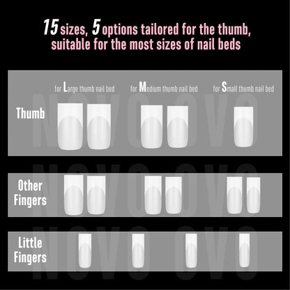 Meidum Sharp Square White French Tip Nail Tips Milky White 180