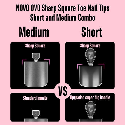 Short and Medium Sharp Square Toe Nail Tips Combo