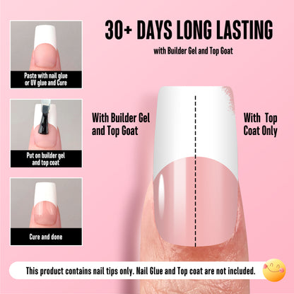Medium Square Wide White French Tip Baby Pink