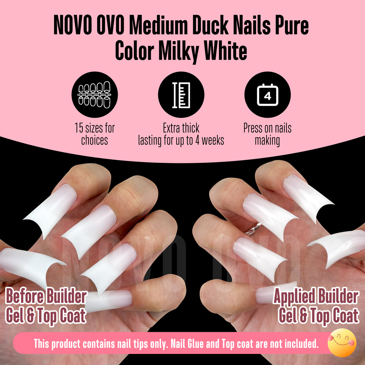 Medium Duck Nails Pure Color Milky White