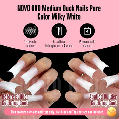 Medium Duck Nails Pure Color Milky White