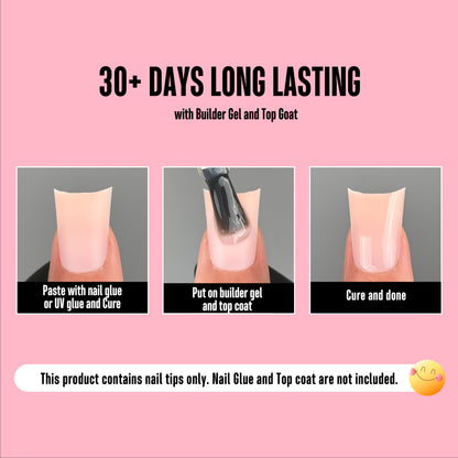 Duck Nails Short with Moon Curve Pure Color Baby Pink
