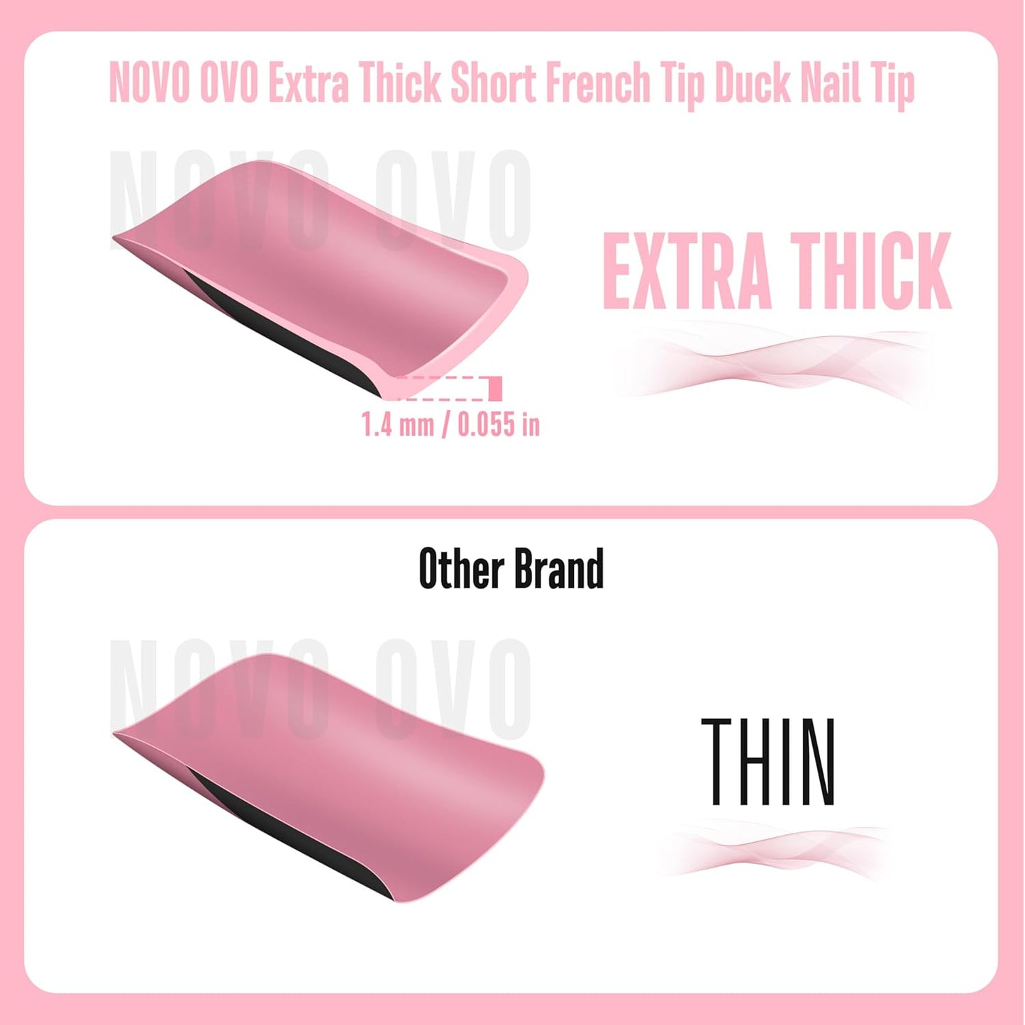 Duck Nails Black French Tip Berry Pink 12 Sizes 240 Pcs