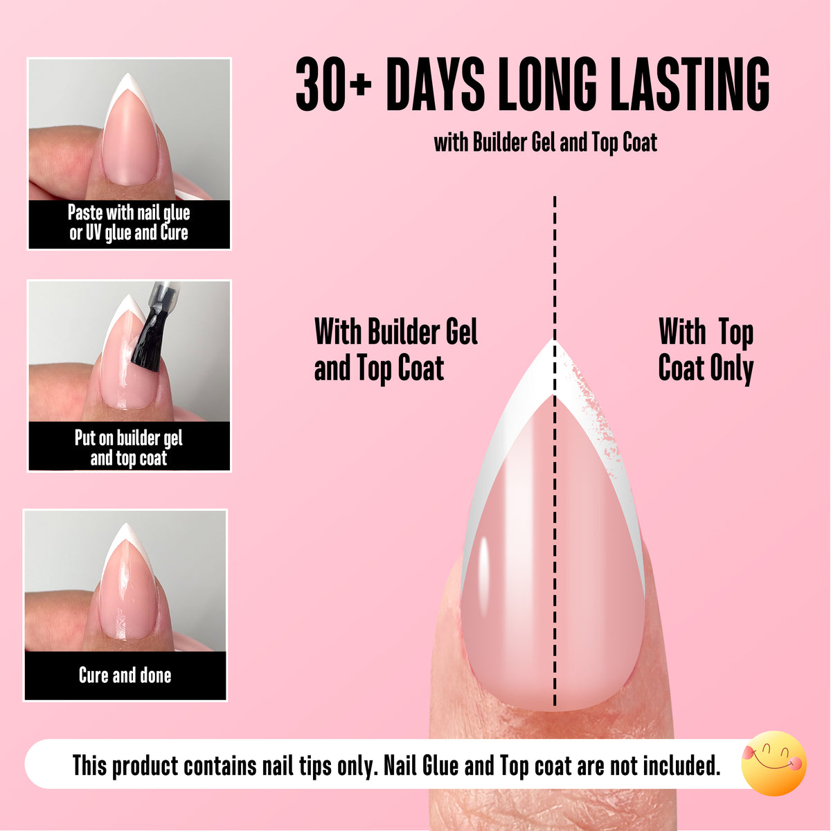 White V Shape French Short Sharp Stiletto Nail Tips Baby Pink
