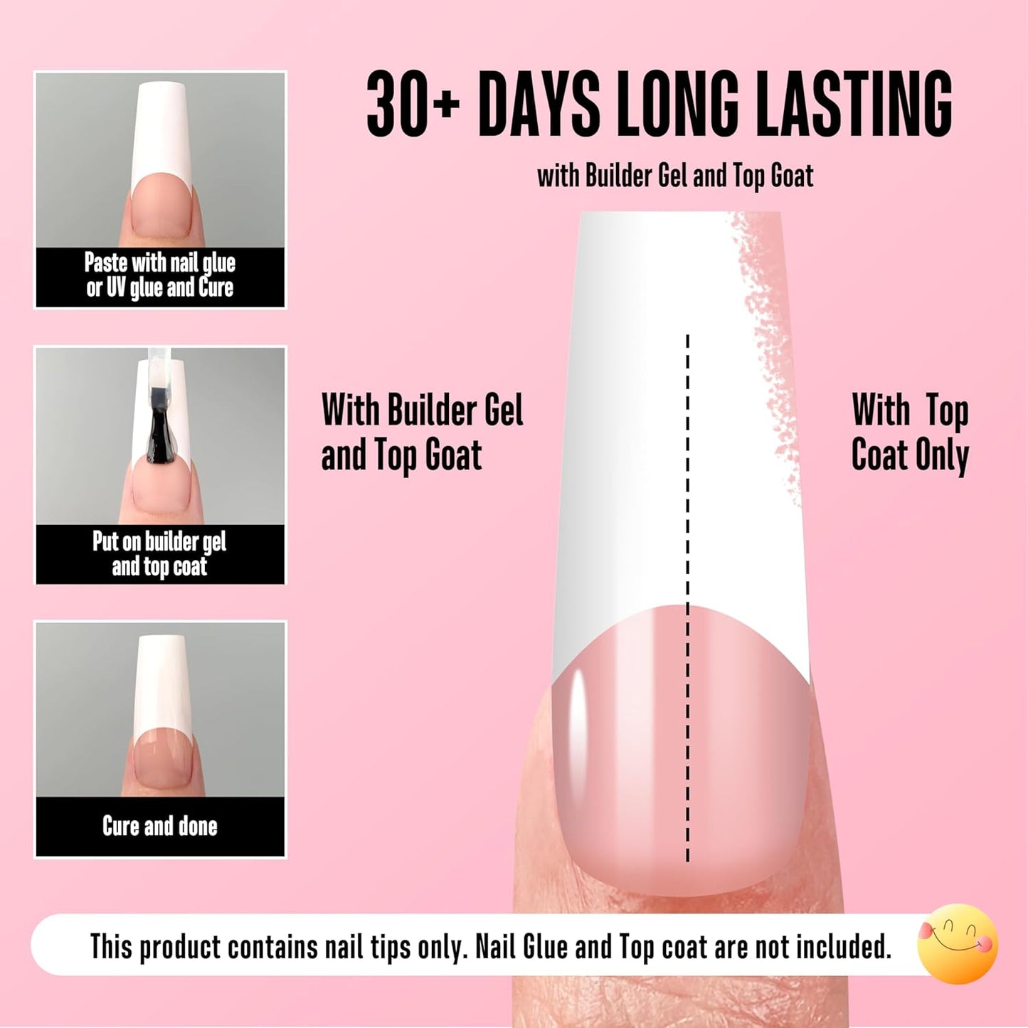 Square Long Wide White French Tip Baby Pink