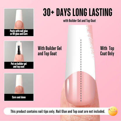 Square Long Wide White French Tip Baby Pink