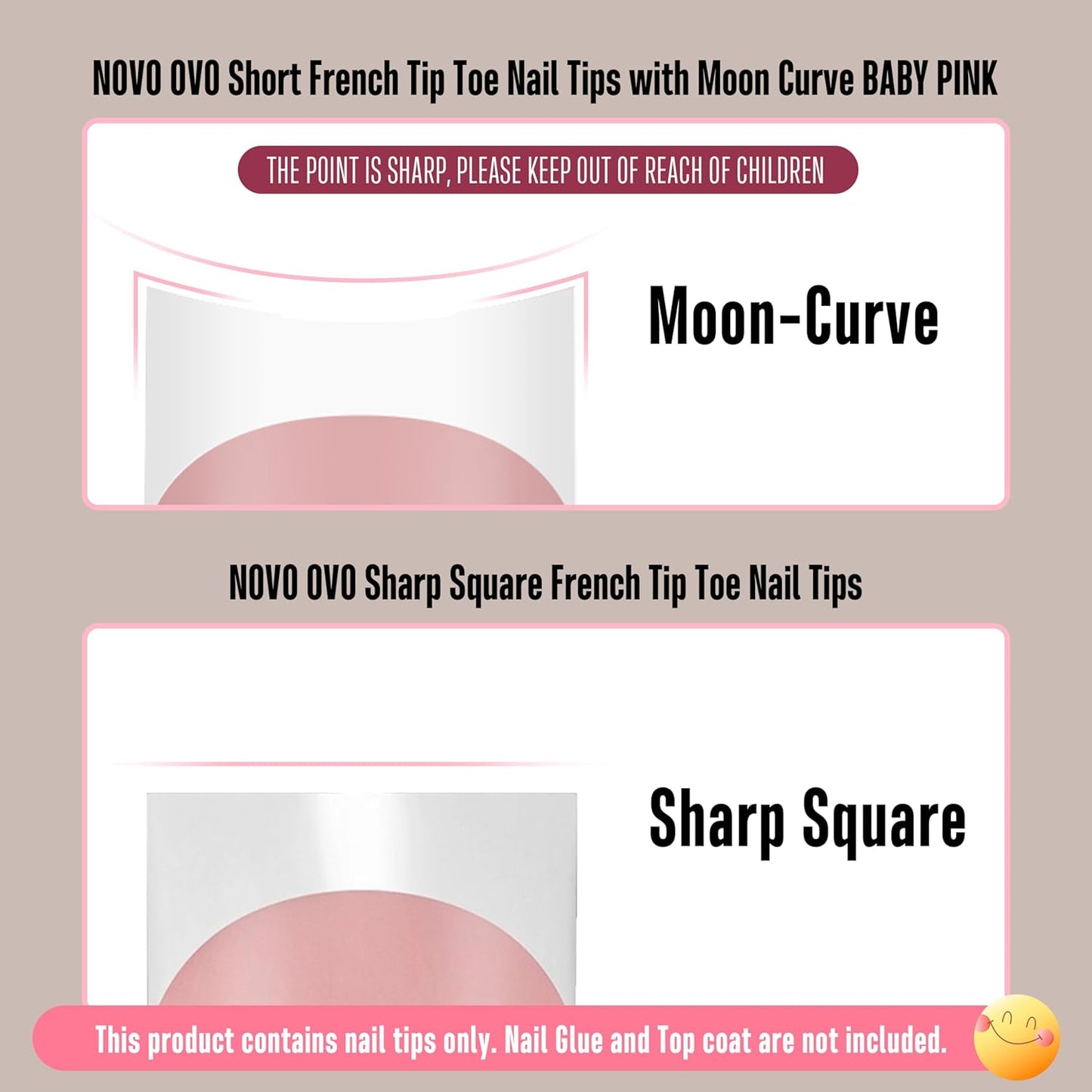Halloween Short Sharp Square Toe Nail Tips With Moon Curve White French Tip Baby Pink