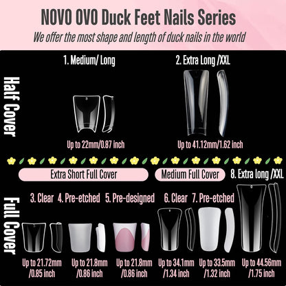 Long Duck Nail Tips Pre-Etched 12 Sizes 120 Pcs