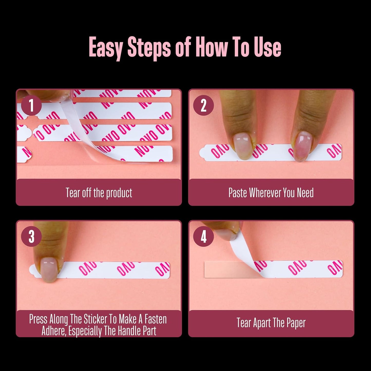 Easy Tear Transparent Double-Sided Nail Tape 360 Pc 12 Sheets