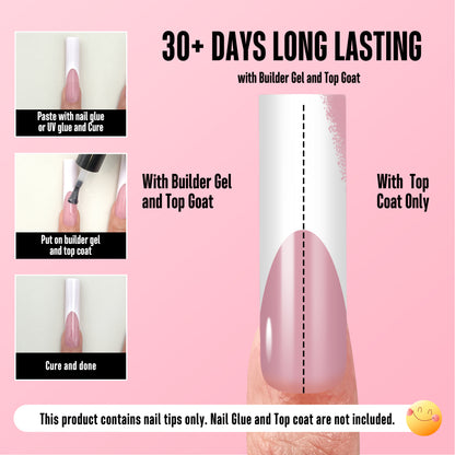 XXL Sharp Square White French Tip Nail Tips Berry Pink 150