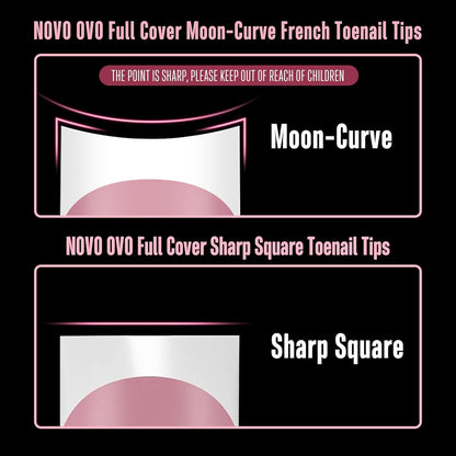 Halloween Short Sharp Square Toe Nail Tips with Moon Curve White French Tip Berry Pink