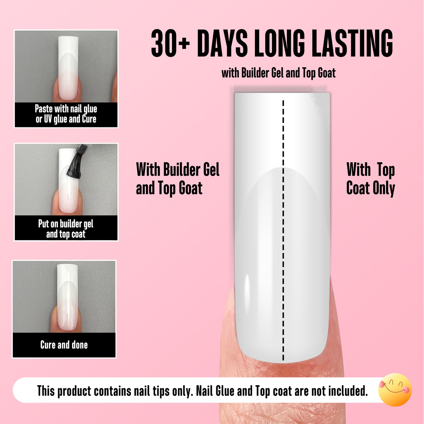 Long Sharp Square White French Tip Nail Tips Milky White