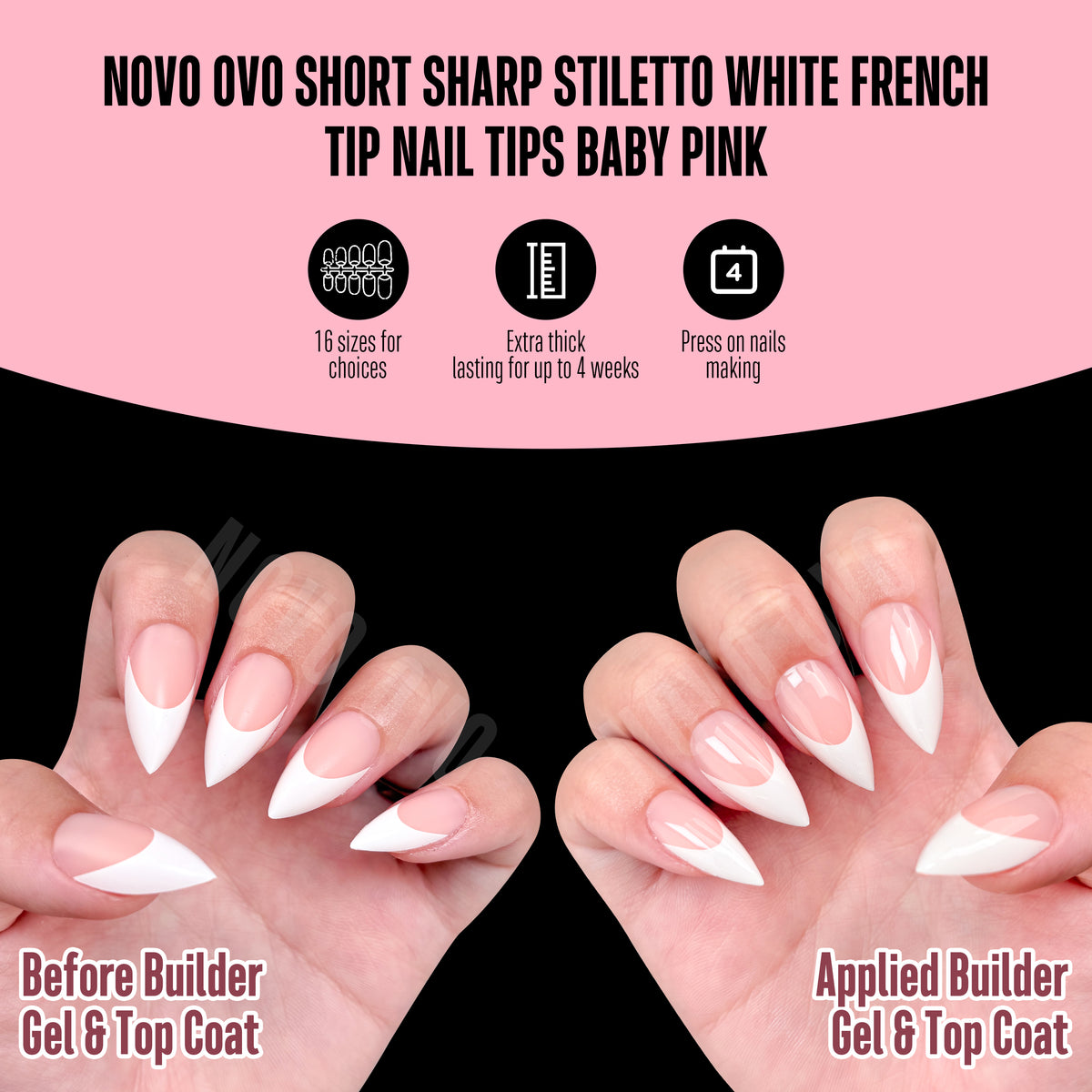 Short Sharp Stiletto White French Tip Nail Tips Baby Pink 160