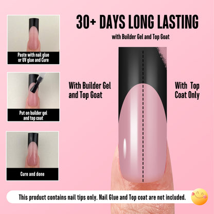 Long Sharp Square Black French Tip Nail Tips Berry Pink 180