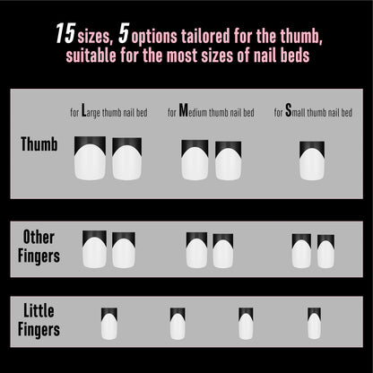 Short Sharp Square Nail Tips Black French Tip MILKY WHITE
