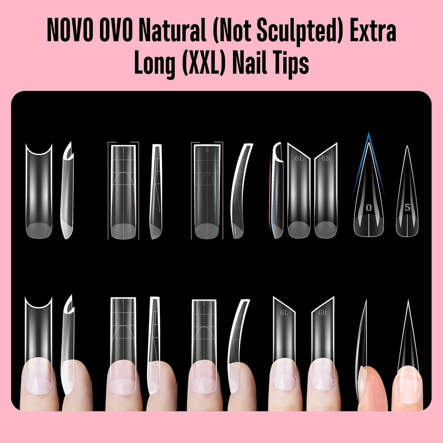 Halloween XXL Square Nail Tips with Sharp Point Moon Curve