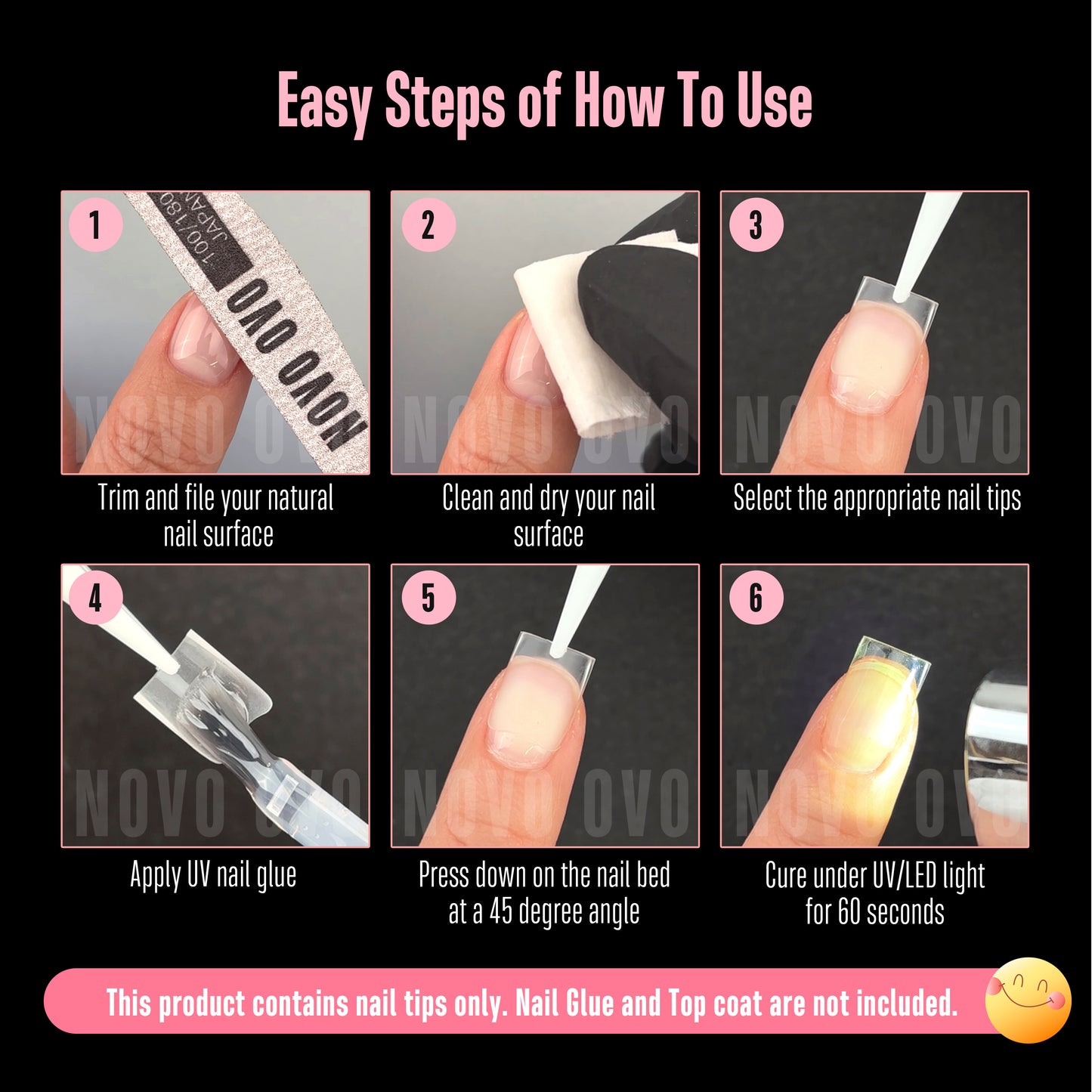 Half Cover Short Sharp Square Clear Nail Tips 224