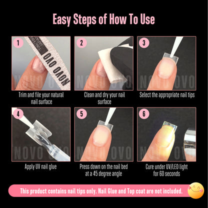 Half Cover Short Sharp Square Clear Nail Tips 224