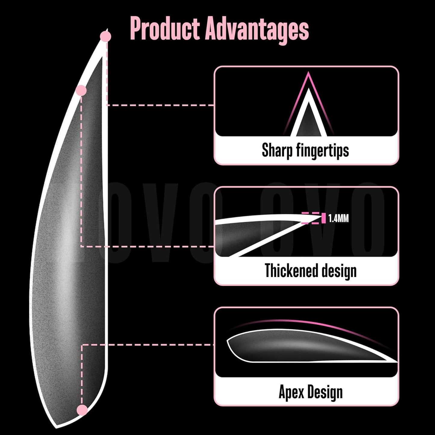 Medium or Long Clear Sharp Stiletto Nail Tips 480