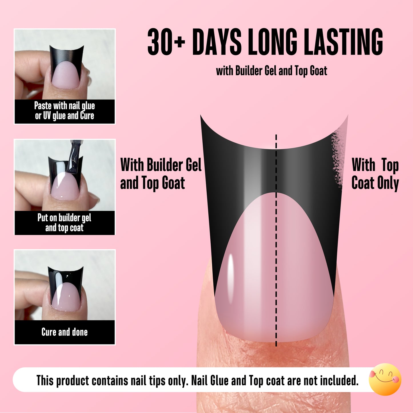 Duck Nails Short with Moon Curve Black French Tips Berry Pink