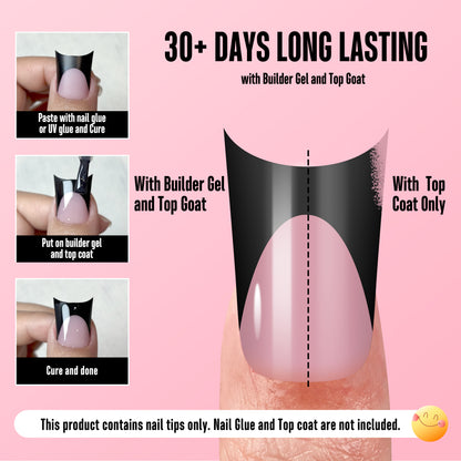 Duck Nails Short with Moon Curve Black French Tips Berry Pink