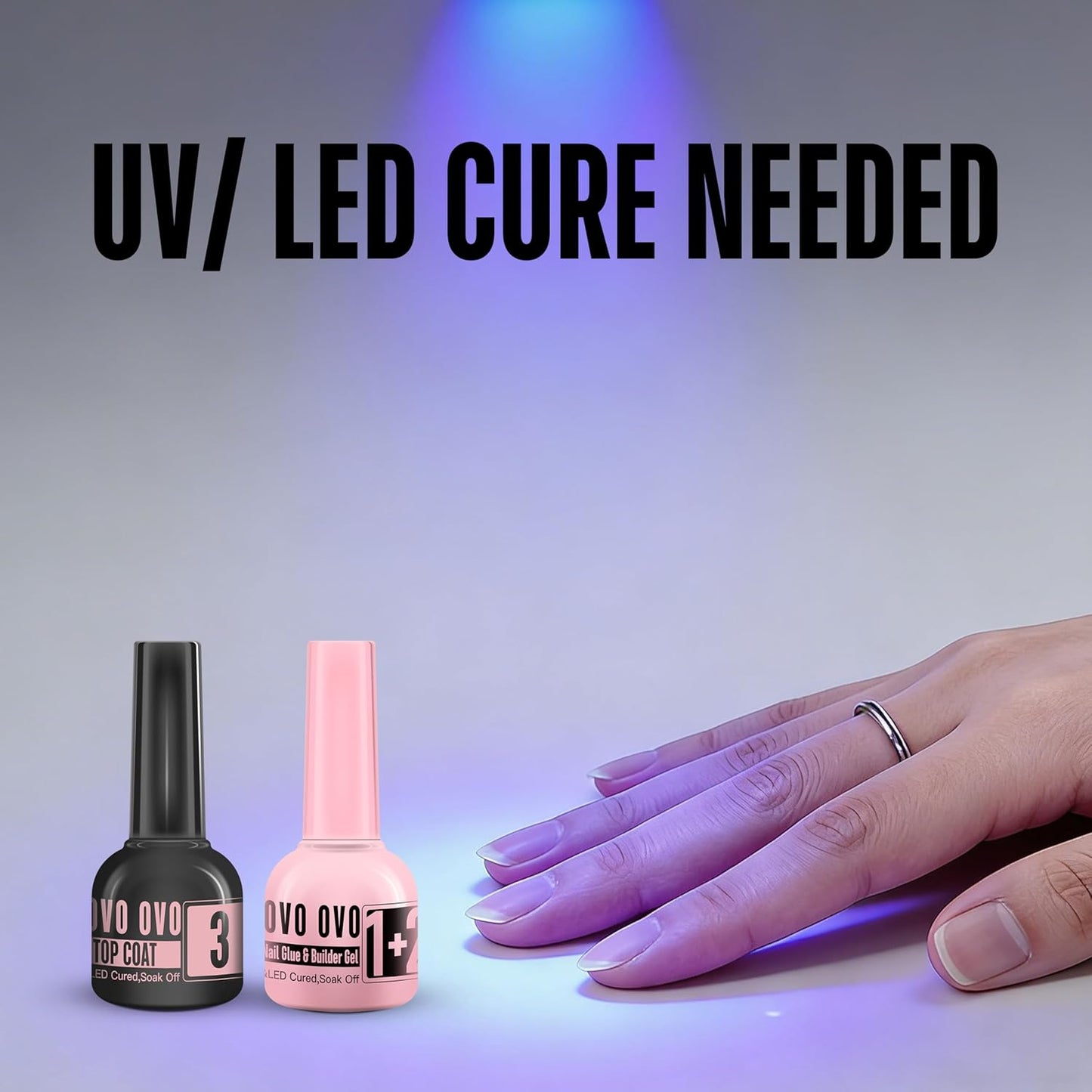 UV Nail Glue and Builder Gel 2 in 1, No Wipe Top Coat Kit