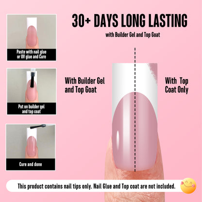 Long Sharp Square White French Tip Nail Tips Berry Pink 180