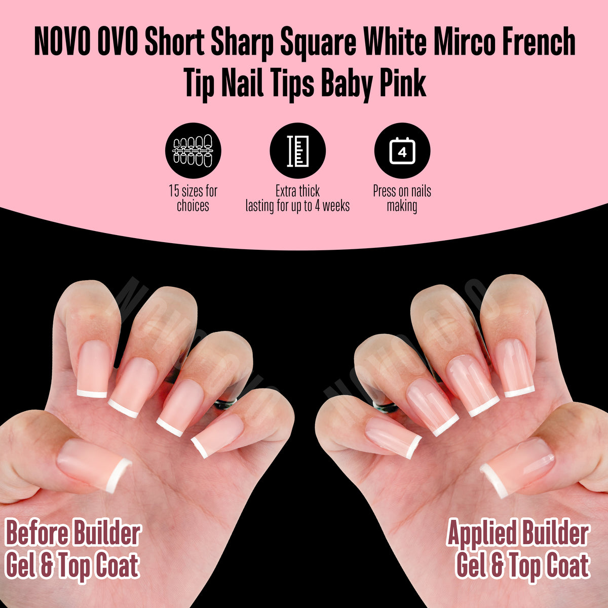 Short Sharp Square White Mirco French Tip Nail Tips Baby Pink 240