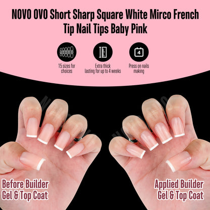 Short Sharp Square White Mirco French Tip Nail Tips Baby Pink 240
