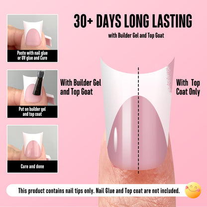 Duck Nails Short with Moon Curve Milk White French Tips Berry Pink