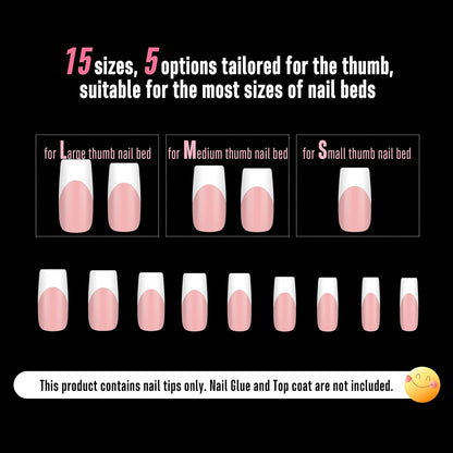 Square Medium White French Tip Baby Pink