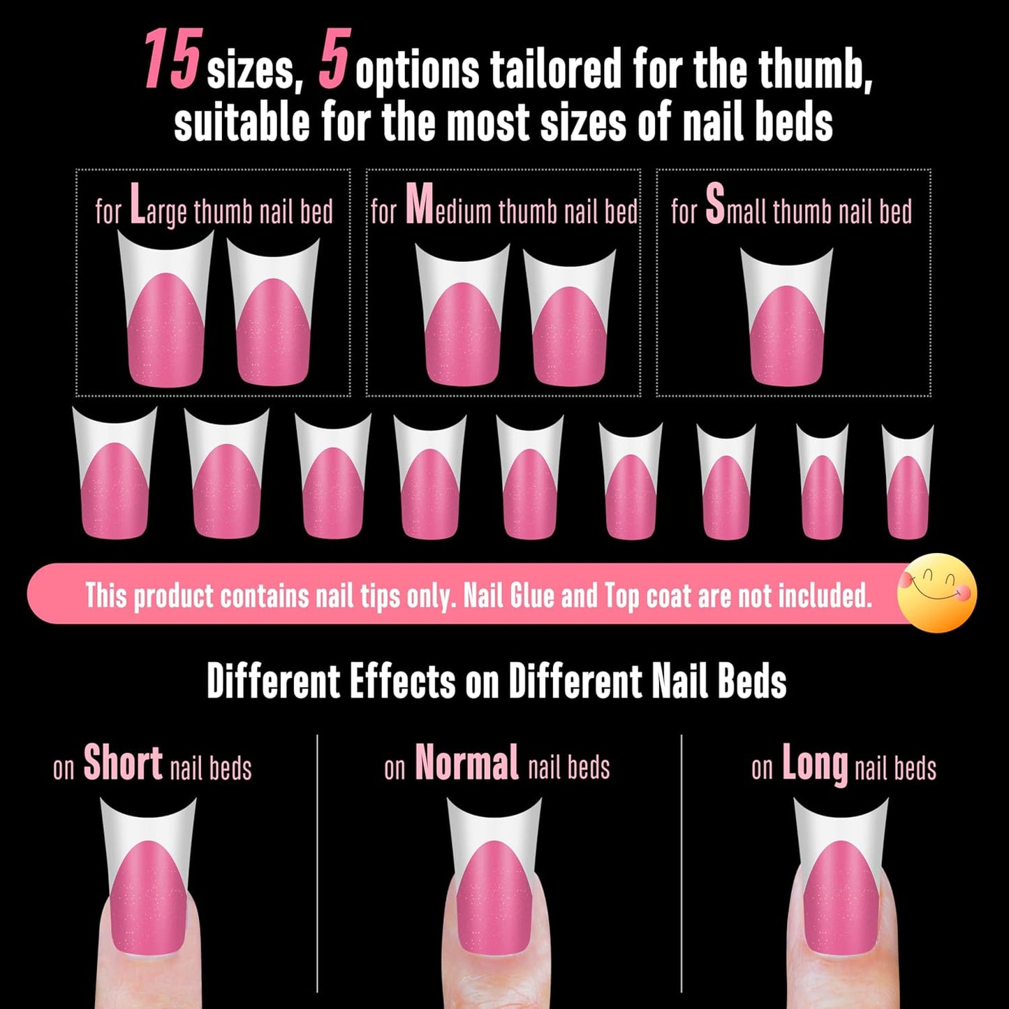 Halloween Duck Nails Medium White French Tips ROSE PINK With Moon Curve